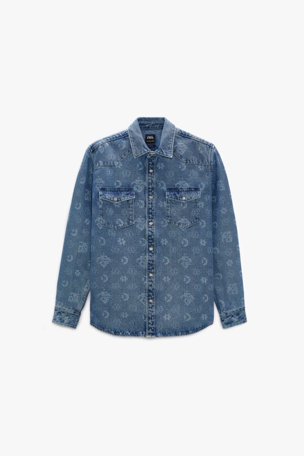 INDIGO DENIM OVER SHIRT LASER PRINT